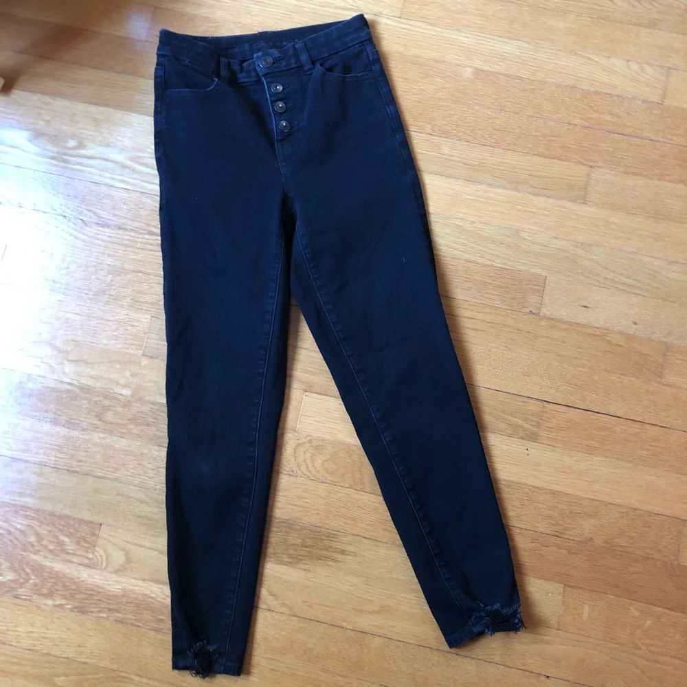 American Eagle dark black button fly jean